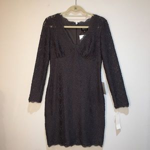 Adrianna Papell Grey Lace Cocktail Evening Dress 10P NWT